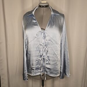 Light Blue Tie Front Shirt